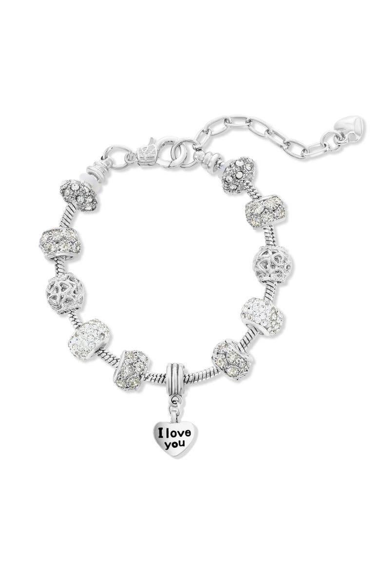 I Love You And Heart Charm Bracelet, Alternate, color, Silver
