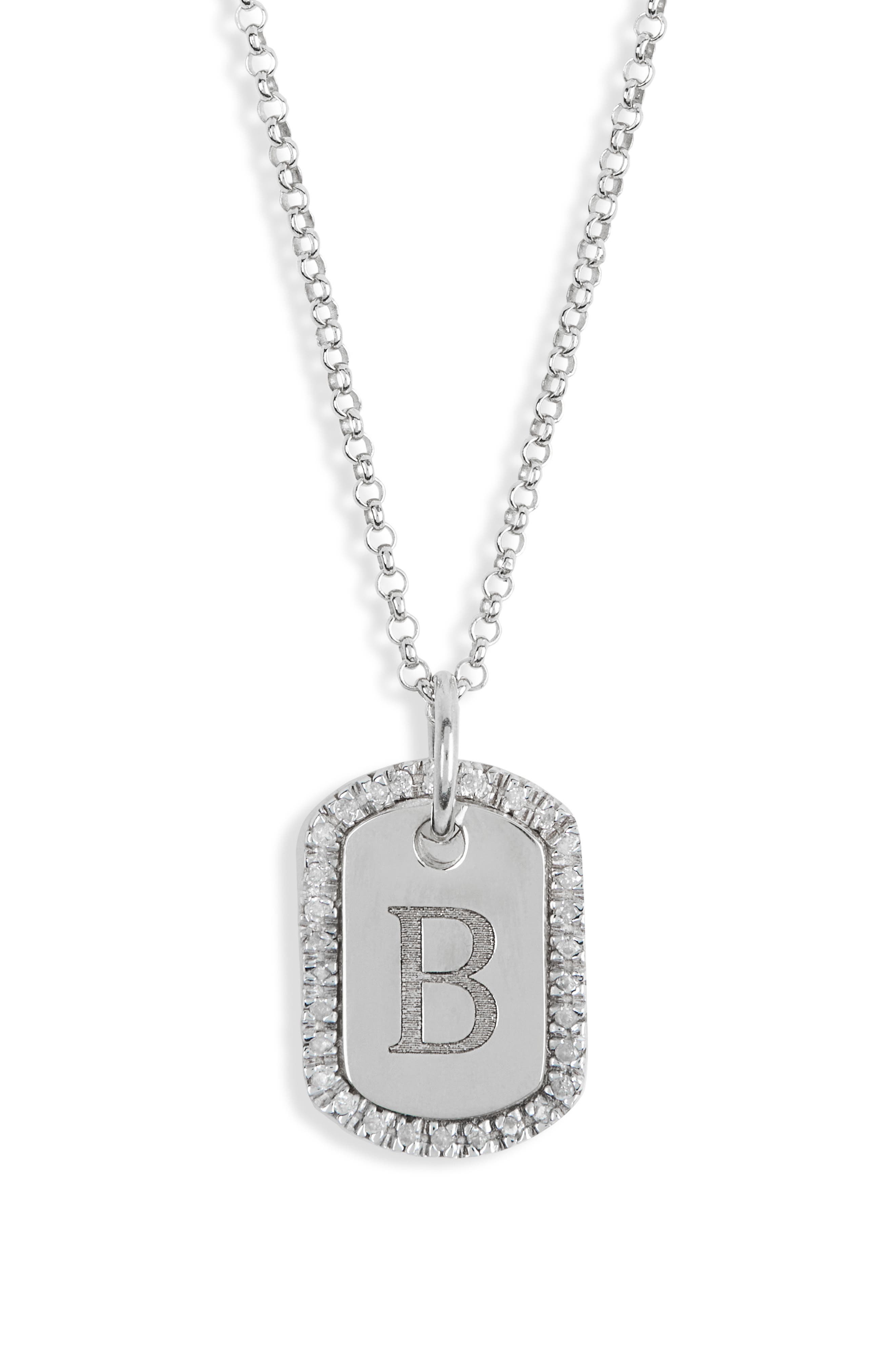 MESHMERISE Diamond Initial Dog Tag Pendant Necklace