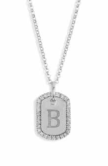MESHMERISE Diamond Initial Dog Tag Pendant Necklace