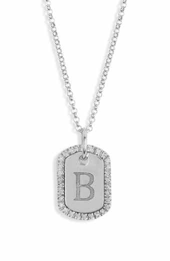 MESHMERISE Diamond Initial Dog Tag Pendant Necklace