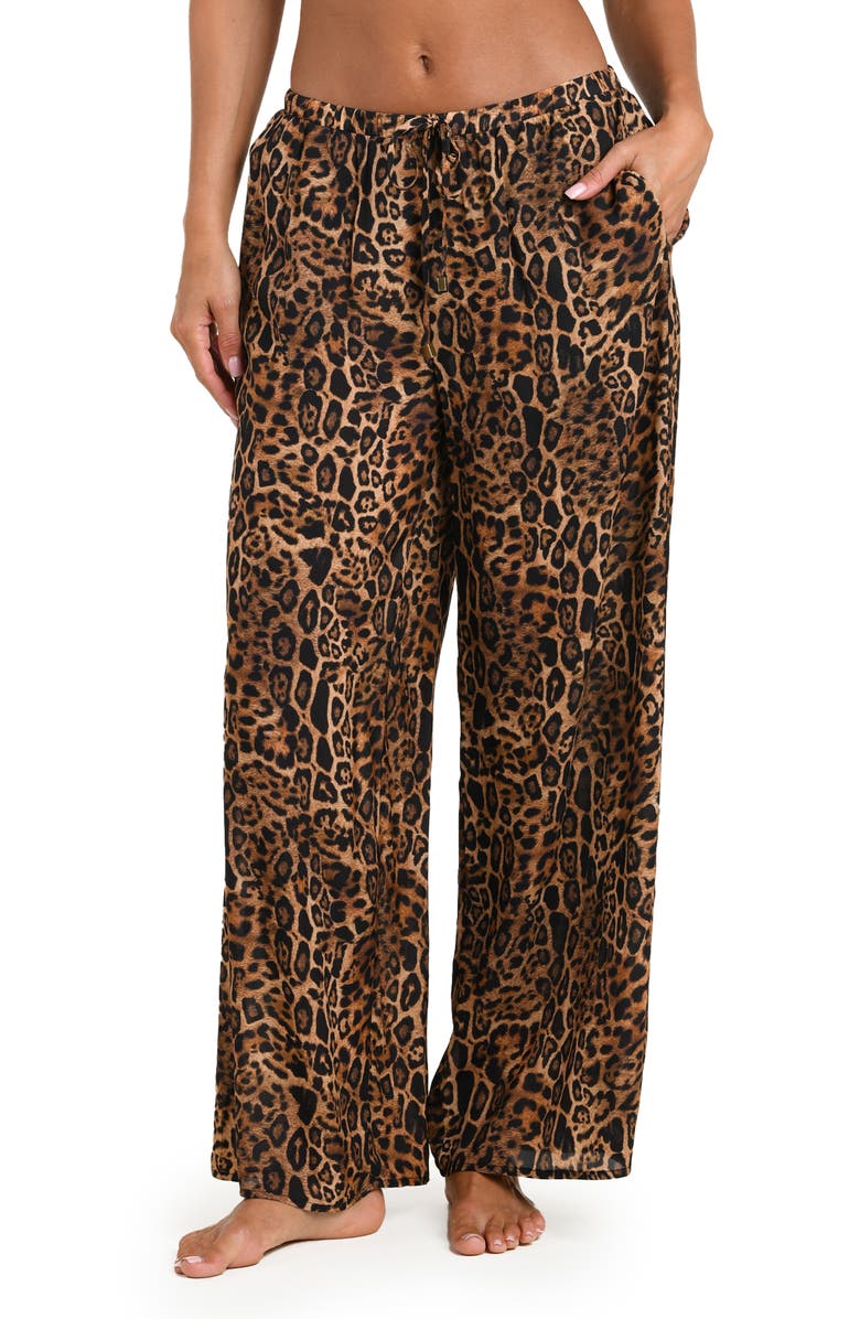 L'AGENCE Geraldine Leopard Cover-Up Pants, Main, color, Natural