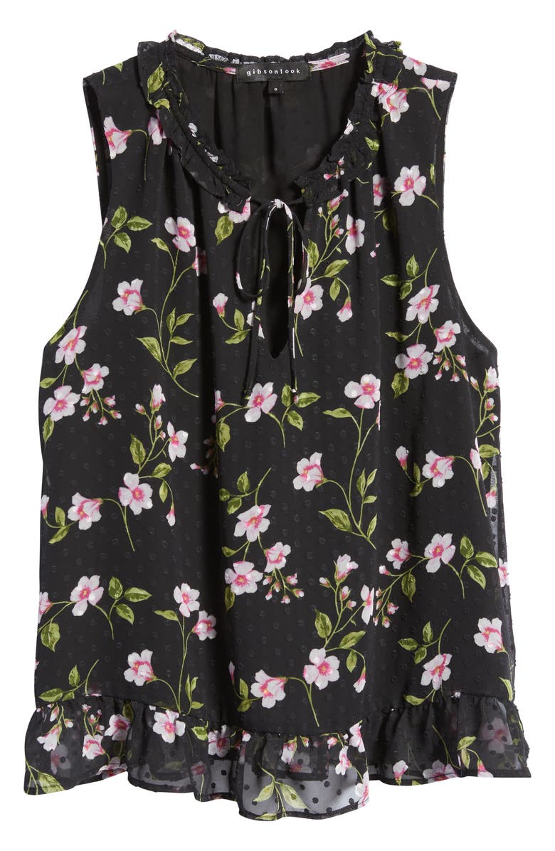 GIBSONLOOK Floral Ruffle Sleeveless Blouse, Alternate, color,