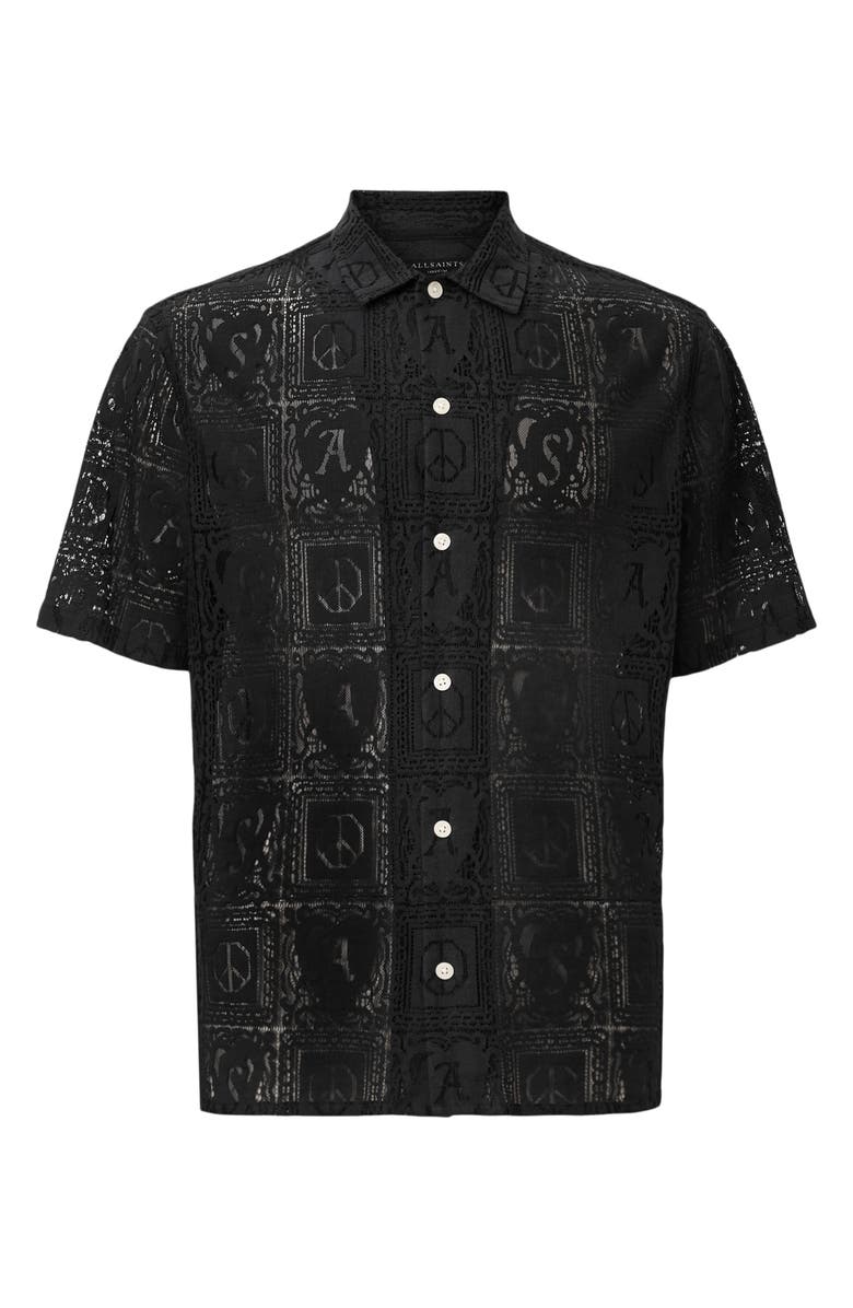 AllSaints Netley Lace Short Sleeve Button-Up Shirt, Alternate, color, Black