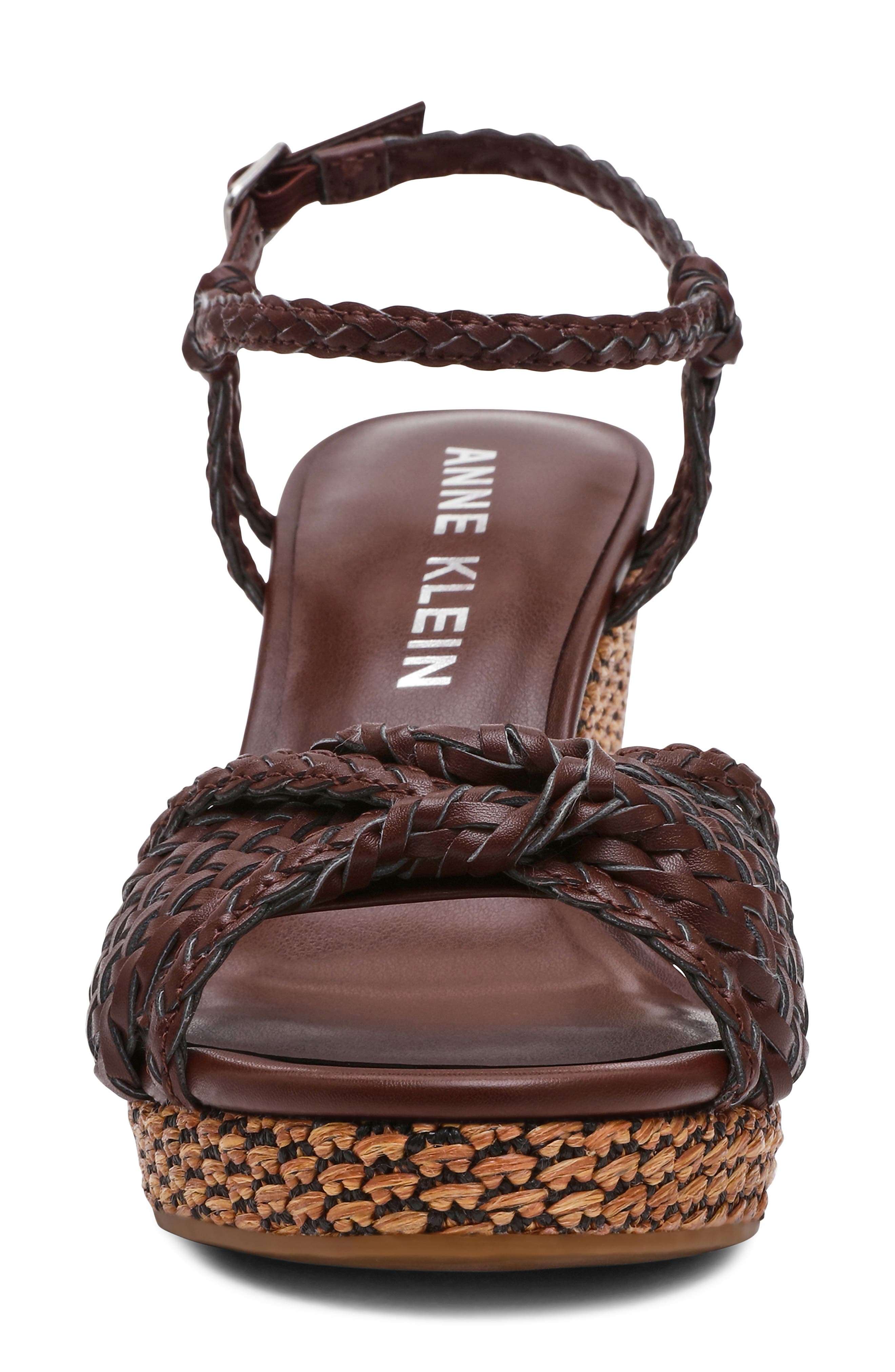 Anne Klein Vow Braided Wedge Sandal, Alternate, color, Chocolate Brown Woven