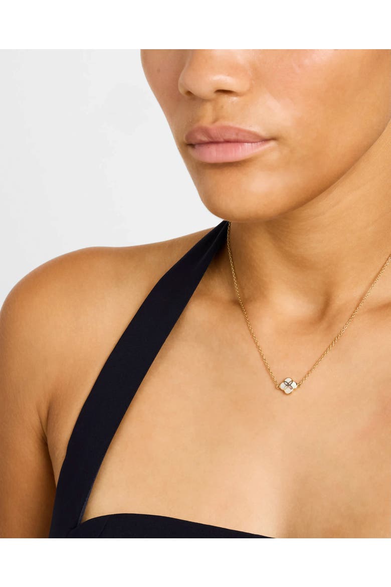 Sterling With 18K Gold Overlay And Gemstones Single Petal Station Necklace, Alternate, color, WHITE