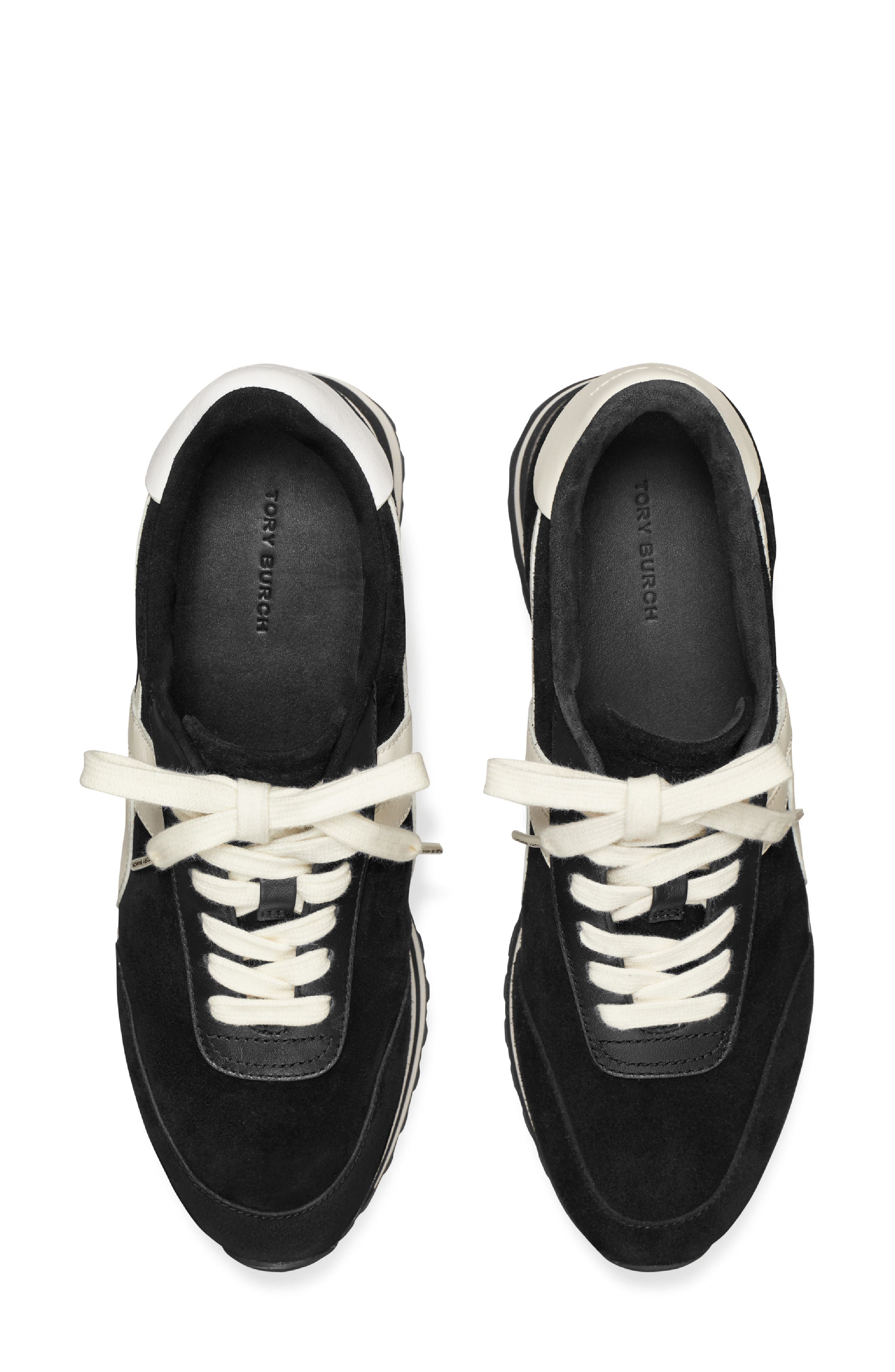 Tory Burch Hank Wedge Runner Sneaker, Alternate, color, Black/Ivory/White