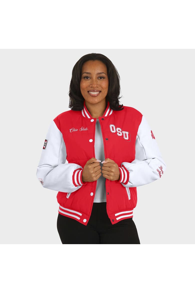 Women's WEAR by Erin Andrews  Scarlet Ohio State Buckeyes Varsity Full-Snap Puffer Jacket, Alternate, color, Scarlet