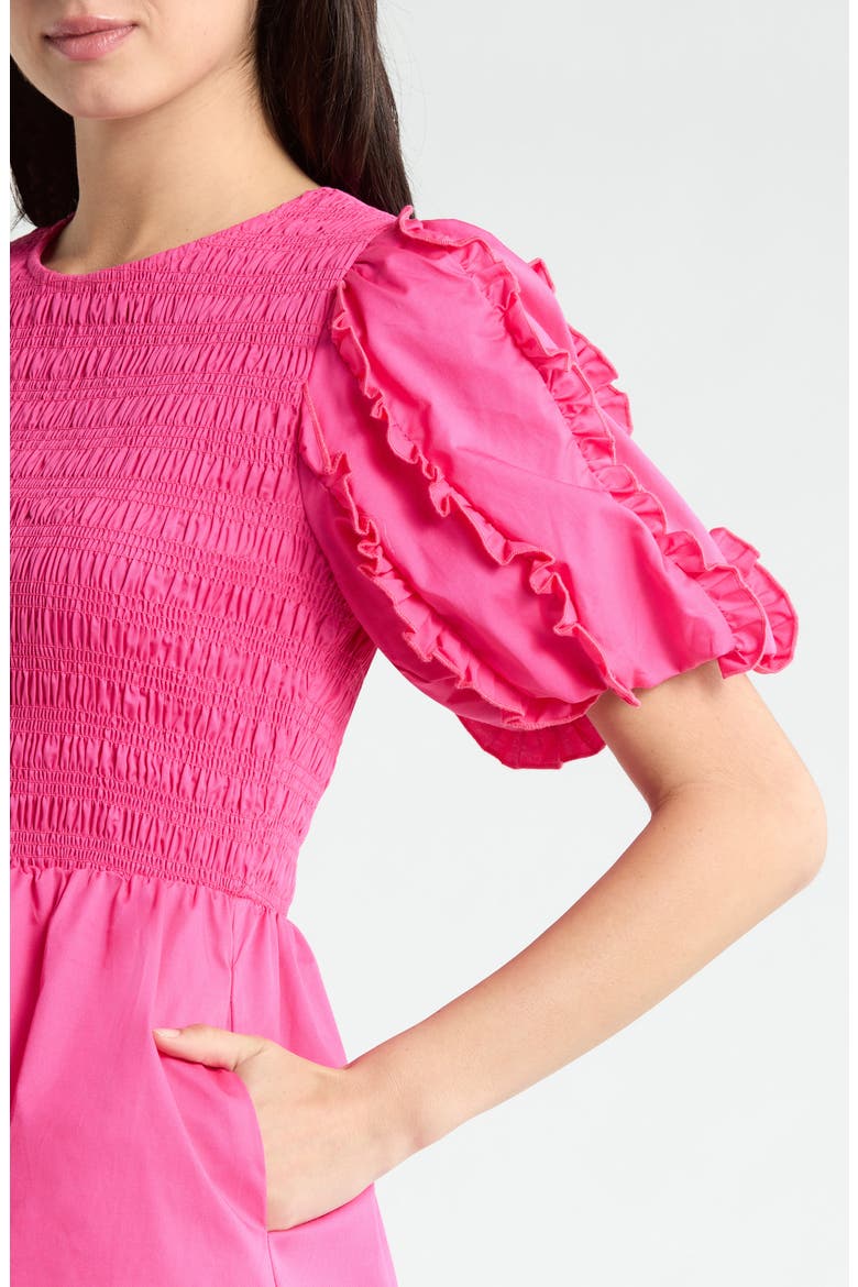 Riana Ruffle Smocked Minidress, Alternate, color, FUCHSIA
