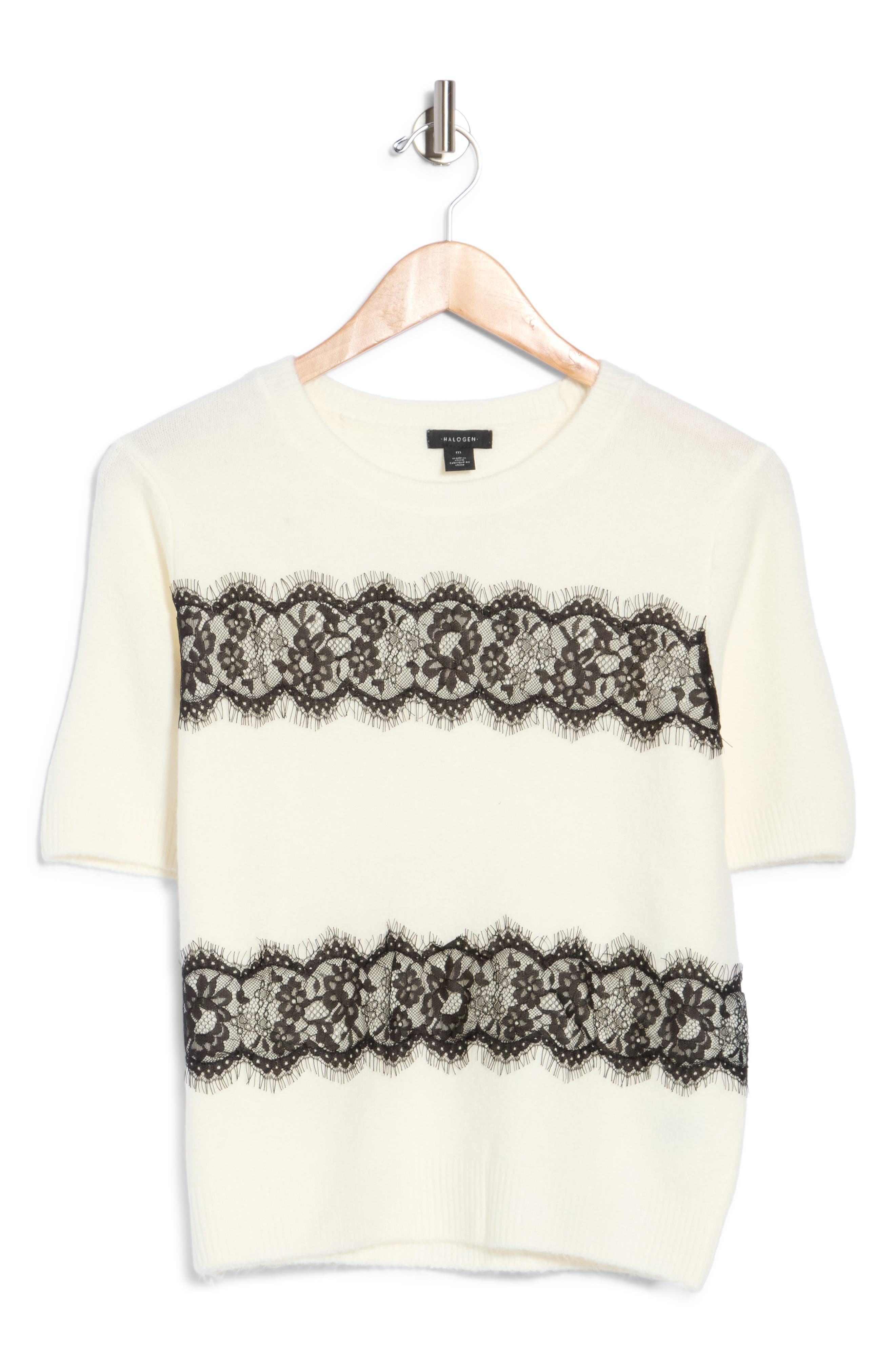 Lace Trim Short Sleeve Sweater