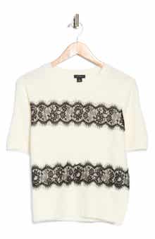 Lace Trim Short Sleeve Sweater