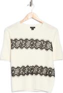 Halogen® Lace Trim Short Sleeve Sweater