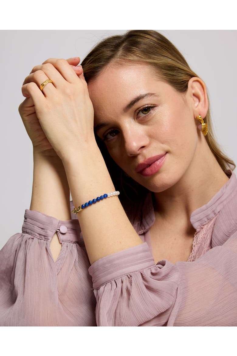 Waterproof Lapis and Pink Jade Beaded Bracelet, Alternate, color, Gold