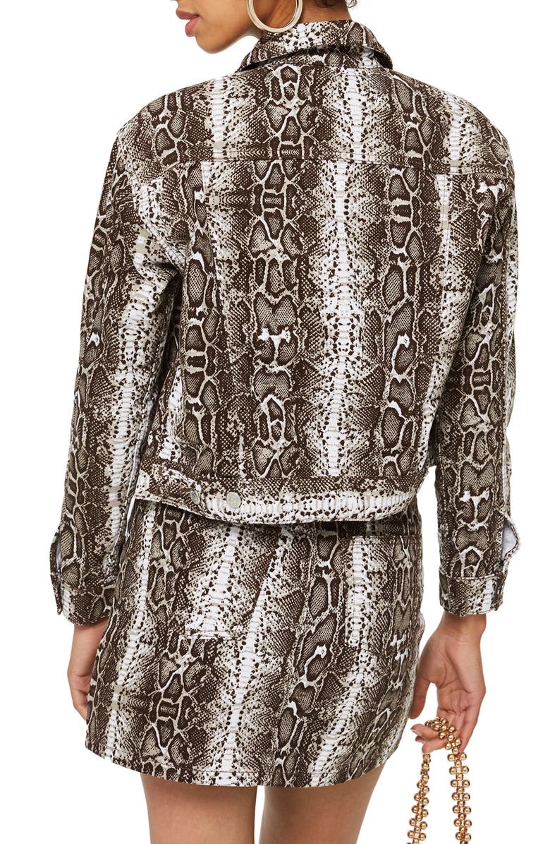 Topshop Snakeskin Print Denim Jacket, Alternate, color, 