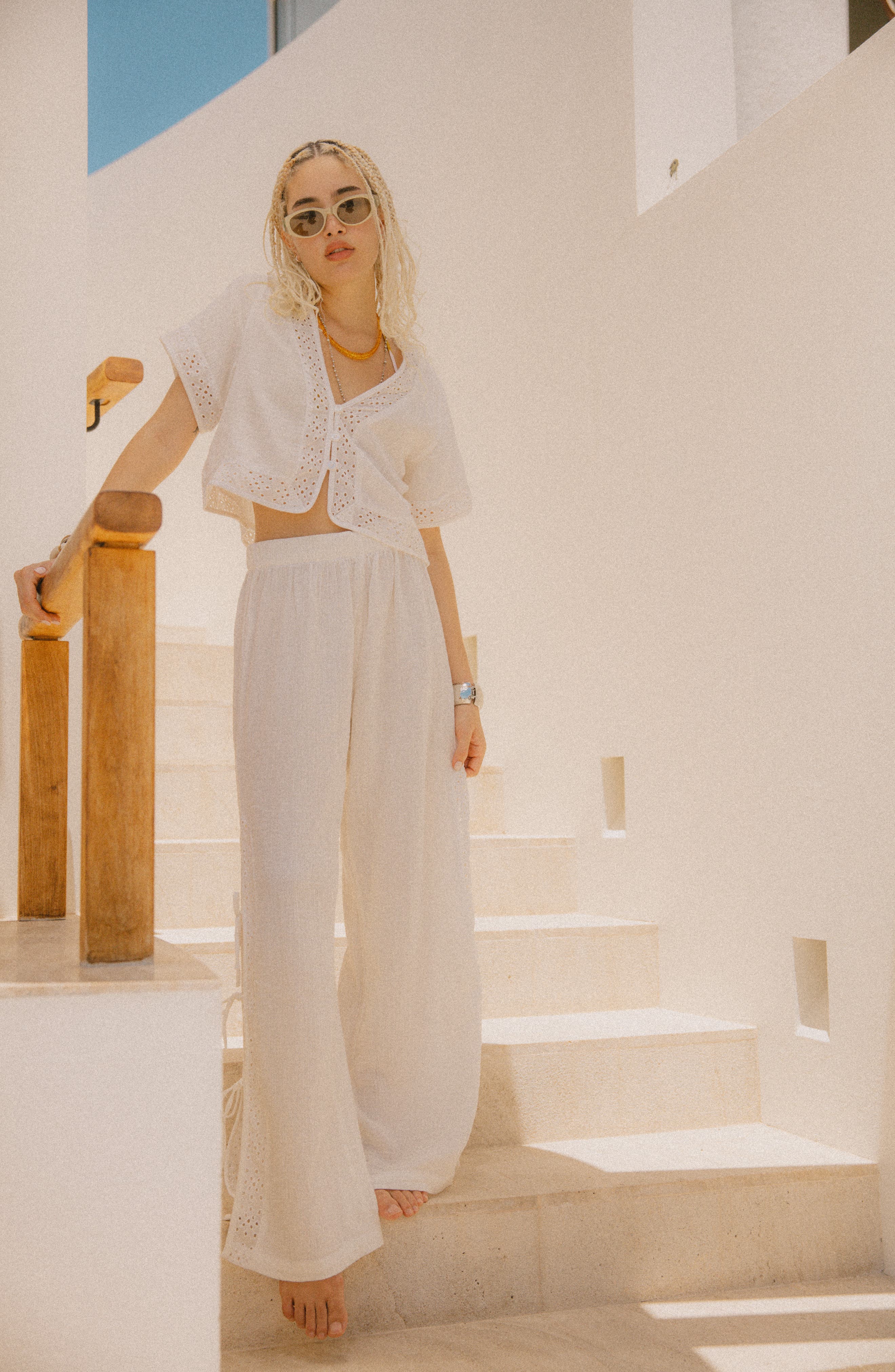 Seaside Eyelet Trim Crop Top