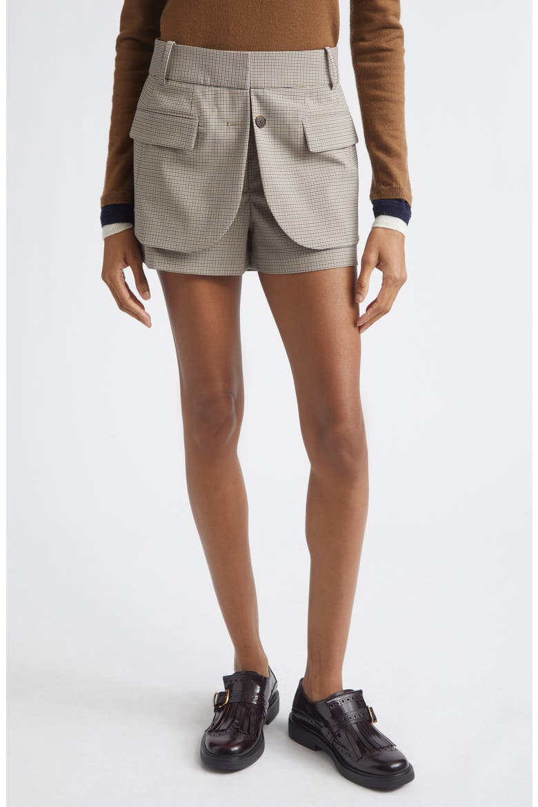 Check Jacket Hem Shorts, Main, color, BROWN MULTI