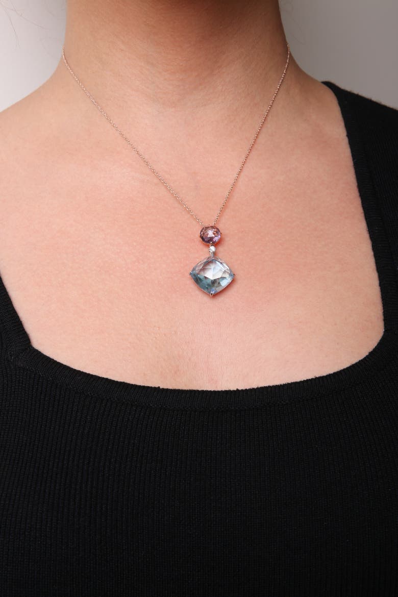18K Gold Diamond Accent Amethyst Topaz Dangle Pendant Necklace, Alternate, color, White