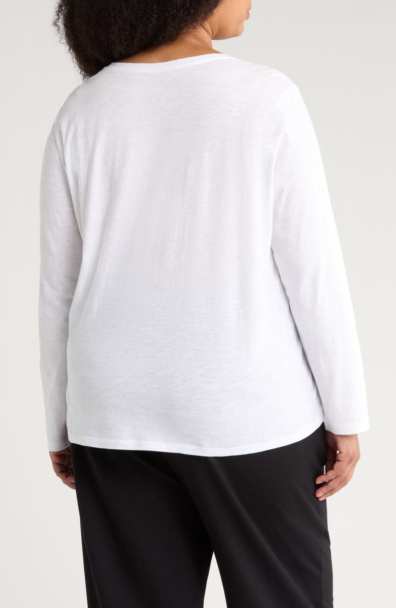Eileen Fisher Easy V-Neck Long Sleeve Organic Cotton T-Shirt, Alternate, color, White