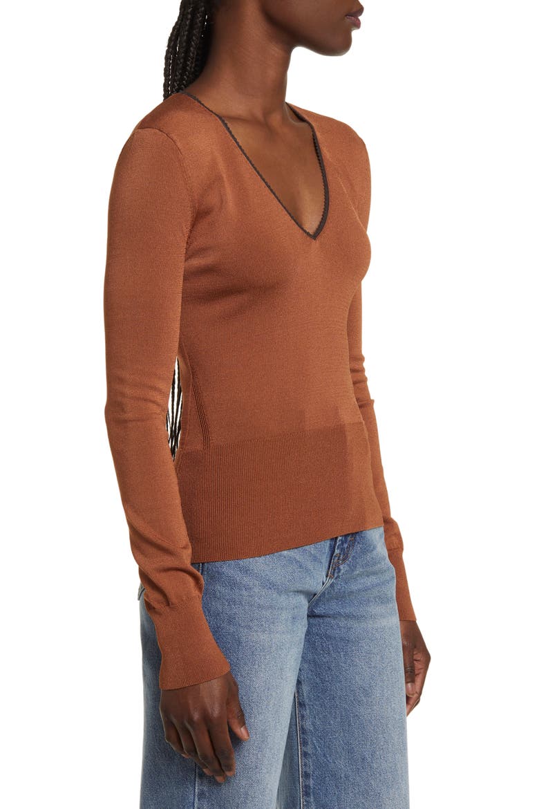 Danielle V-Neck Sweater, Alternate, color, DARK CARAMEL