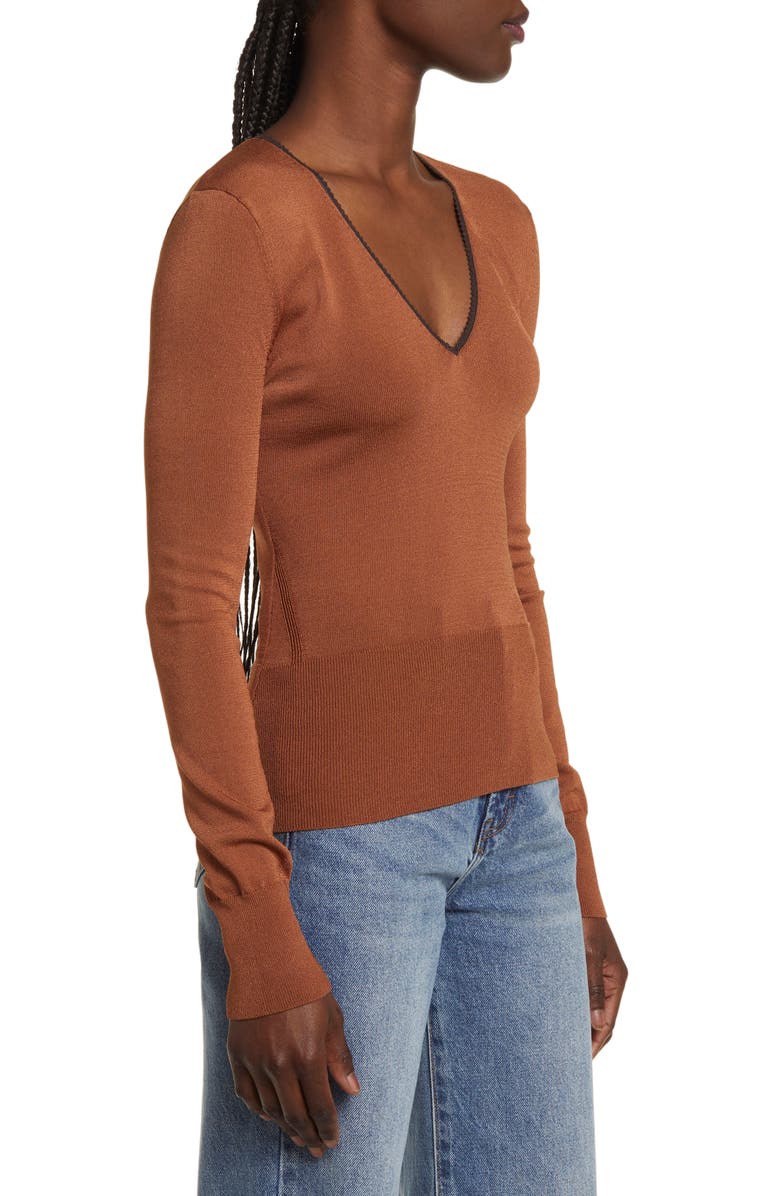 rag & bone Danielle V-Neck Sweater, Alternate, color, Dark Caramel