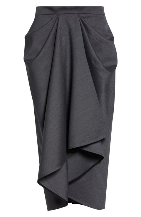 Draped Wool & Mohair Blend Midi Skirt
