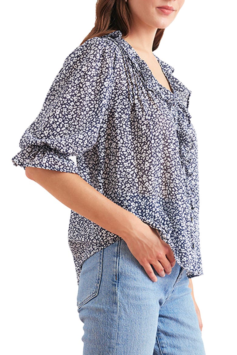 Chloe Ditsy Floral Ruffle Cotton Shirt, Alternate, color, Navy Vintage Bloom