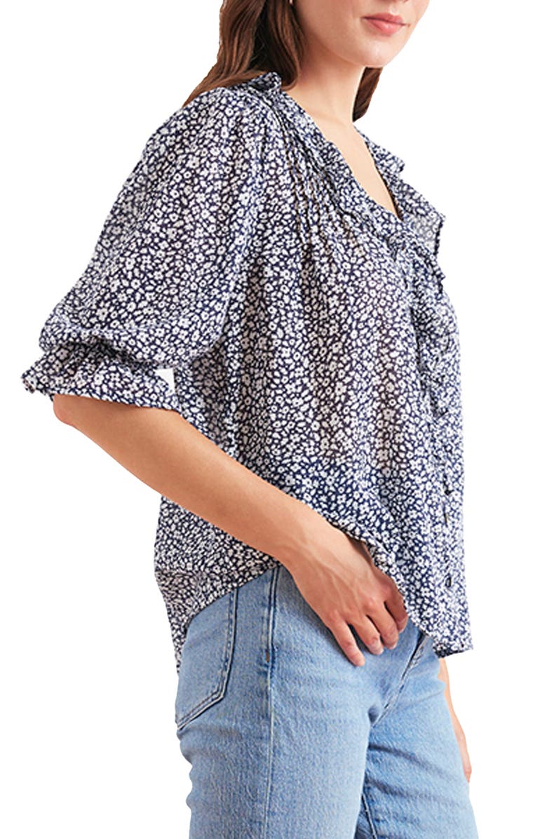 Paneros Clothing Chloe Ditsy Floral Ruffle Cotton Shirt, Alternate, color, Navy Vintage Bloom