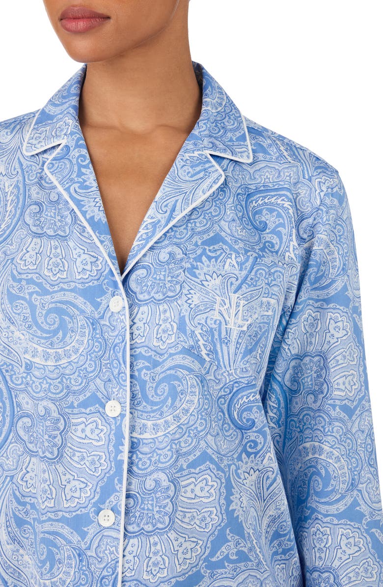 Lauren Ralph Lauren Paisley Cotton Blend Pajamas, Alternate, color, Blue Paisley