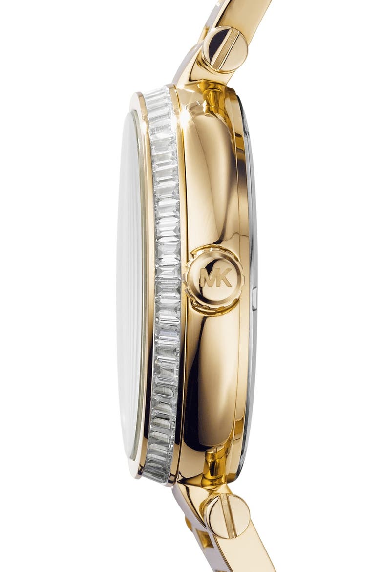 Michael Kors 'Skylar' Crystal Bezel Bracelet Watch, 42mm, Alternate, color, GOLD/ GREEN