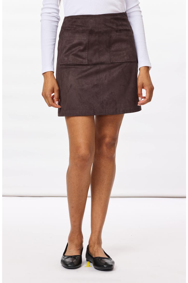 A-Line Faux Suede Miniskirt, Alternate, color, SEAL BROWN