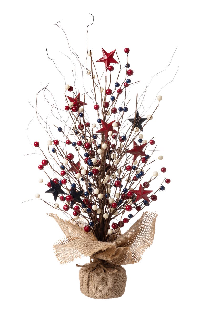 Glitzhome 20"H Patriotic Americana Berry or Hat Table Tree, Main, color, Brown