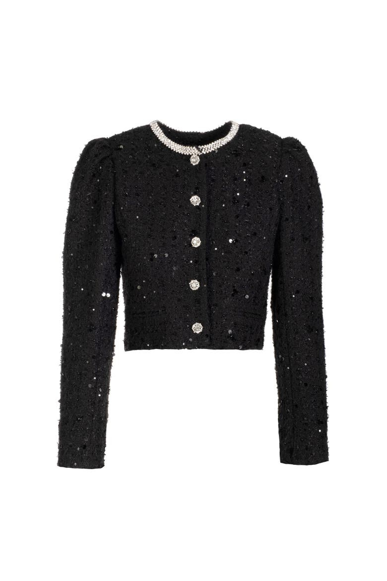 Chiara Crystal Embellished Tweed Jacket, Alternate, color, Black