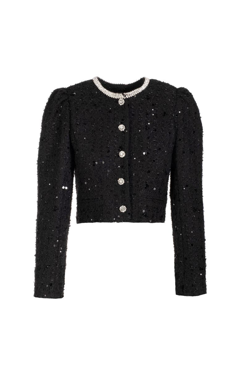 Generation Love Chiara Crystal Embellished Tweed Jacket, Alternate, color, Black