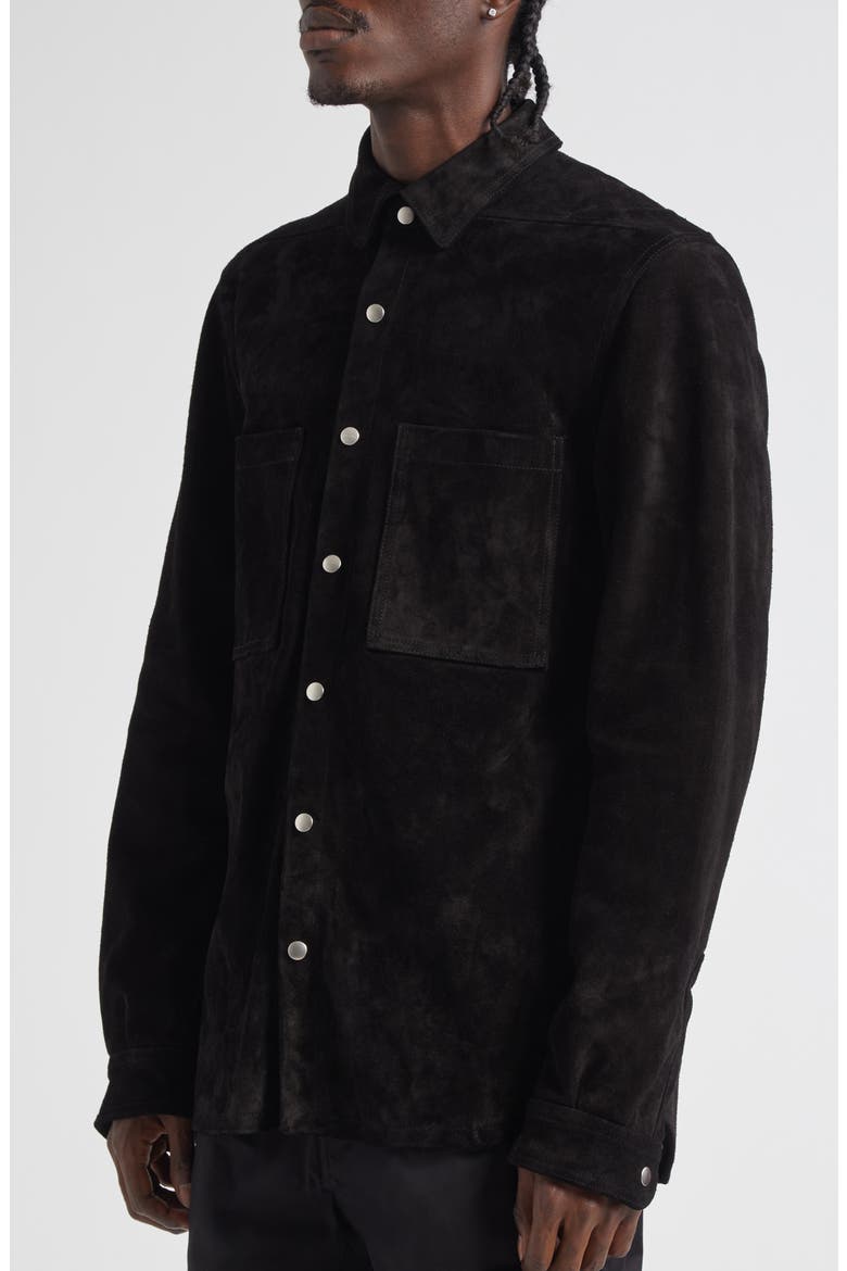 Suede Snap-Up Overshirt, Alternate, color, BLACK