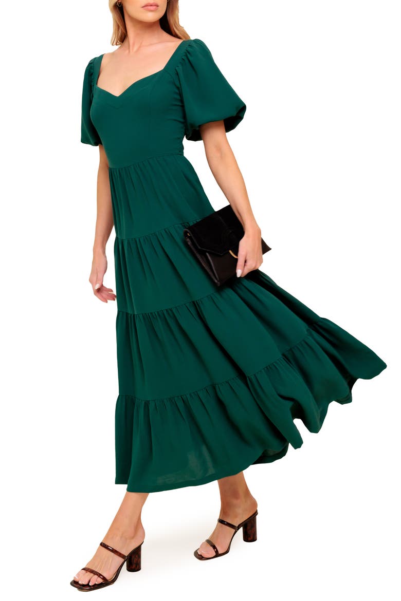Sweetheart Neck Midi Dress, Alternate, color, HUNTER GREEN