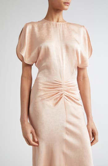 Ruched Waist Satin Midi Dress