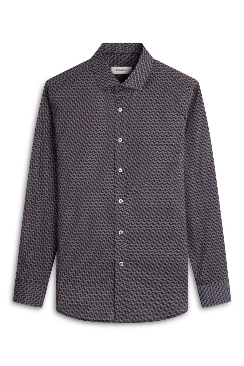 Axel Shaped Fit Basketweave Print Stretch Button-Up Shirt, Alternate, color, ANTHRACITE
