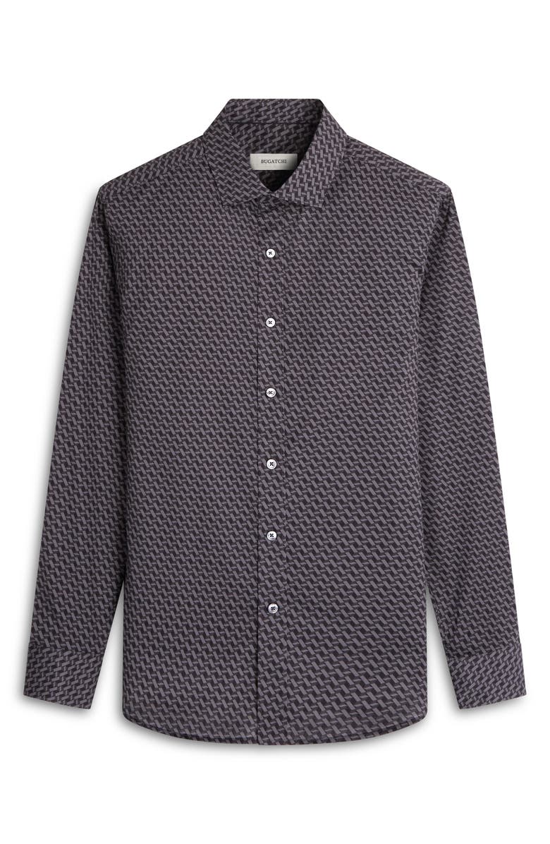 Bugatchi Axel Shaped Fit Basketweave Print Stretch Button-Up Shirt, Alternate, color, Anthracite