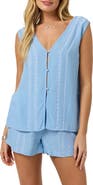 O'Neill Farren Embroidered Sleeveless Button-Up Top