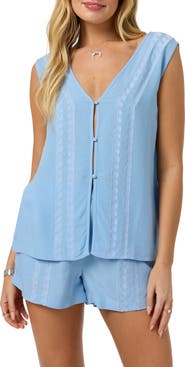 O'Neill Farren Embroidered Sleeveless Button-Up Top