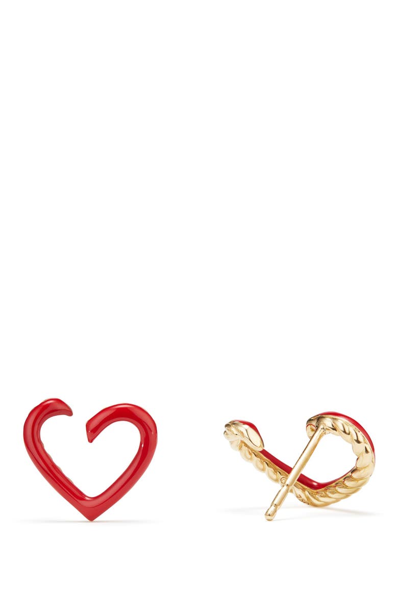 Cable Heart Earrings in Red Enamel and 18K Gold, Alternate, color, GOLD/ RED