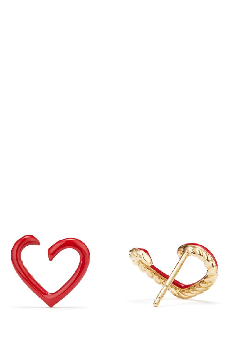 David Yurman Cable Heart Earrings in Red Enamel and 18K Gold, Alternate, color,