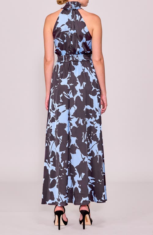Melloday Abstract Maxi Halter Dress In Blue