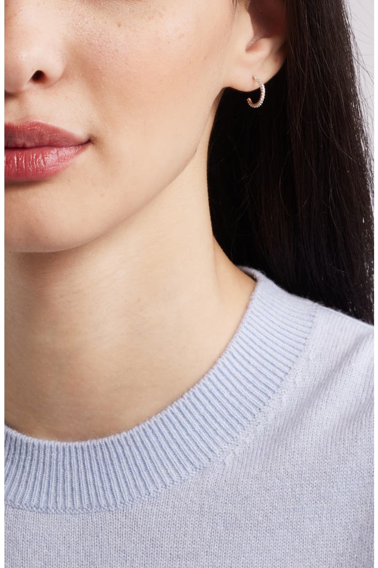 Pavé Huggie Hoop Earrings, Alternate, color, CLEAR- SILVER