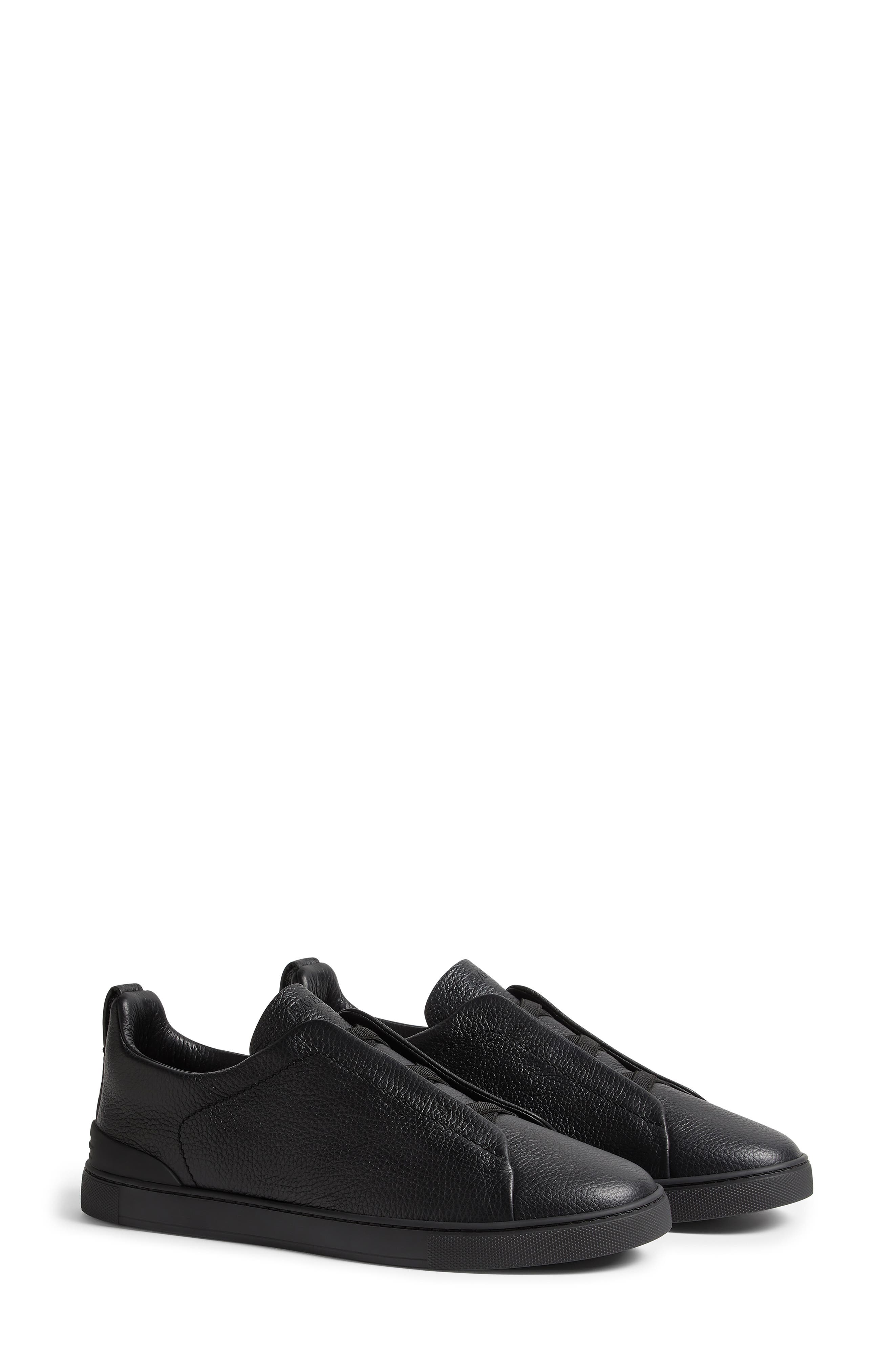 Triple Stitch™ Leather Slip-On Sneaker, Main, color, BLACK