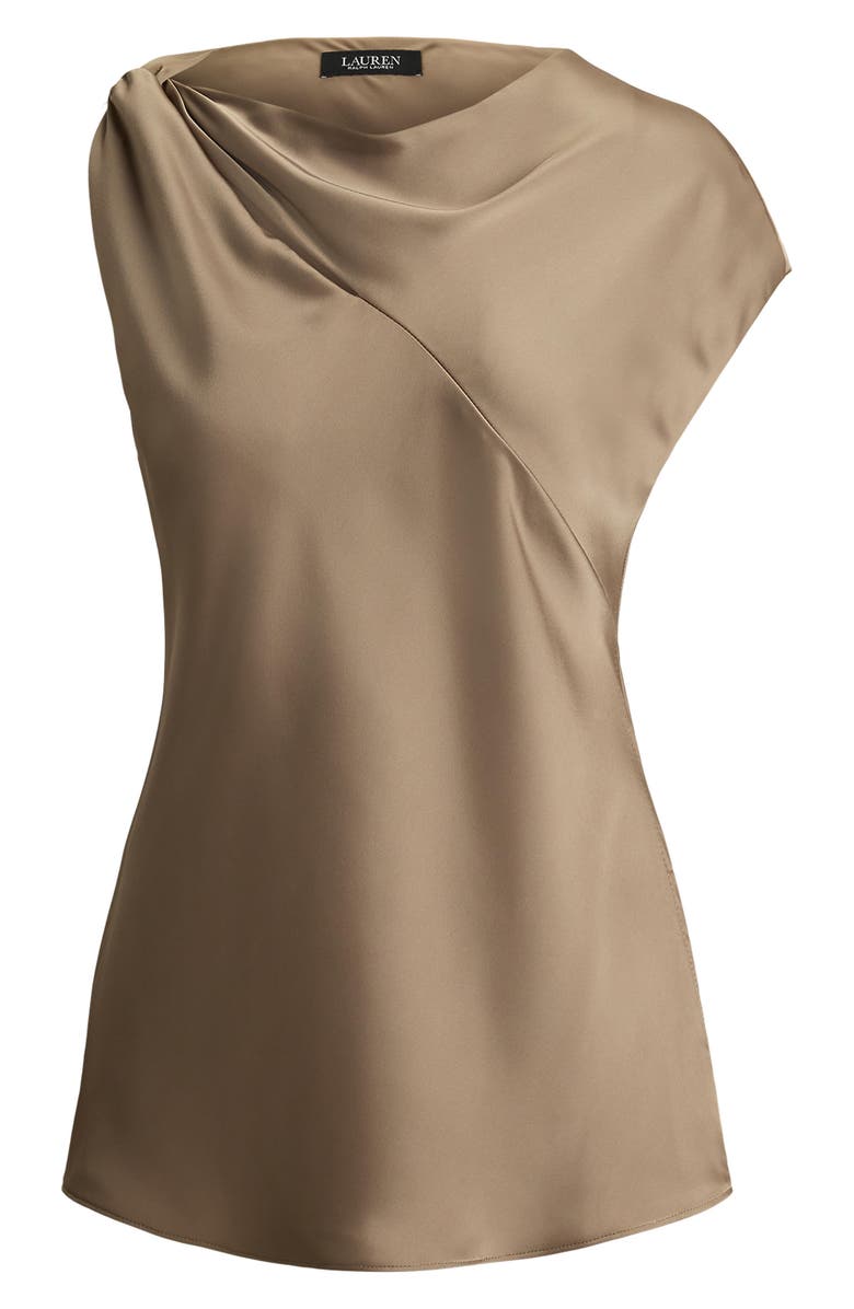 Lauren Ralph Lauren Asymmetric Drape Charmeuse Top, Alternate, color, Taupe Brown