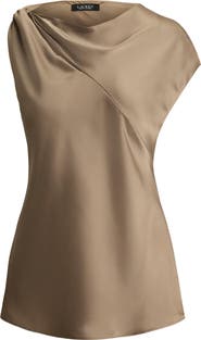 Lauren Ralph Lauren Asymmetric Drape Charmeuse Top