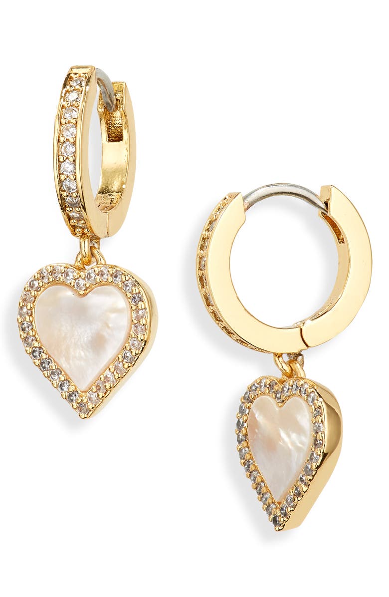 Kate Spade New York mother-of-pearl heart huggie hoop earrings, Main, color,