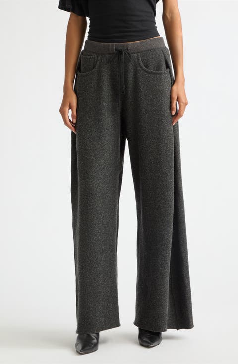 Side Pleat Wool Blend Sweatpants