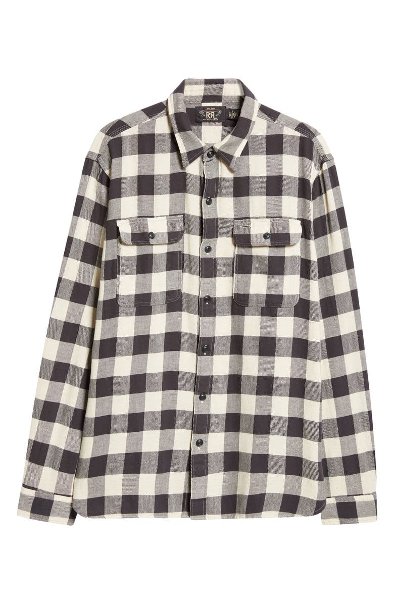 Double RL Check Cotton & Linen Flannel Button-Up Shirt, Alternate, color,