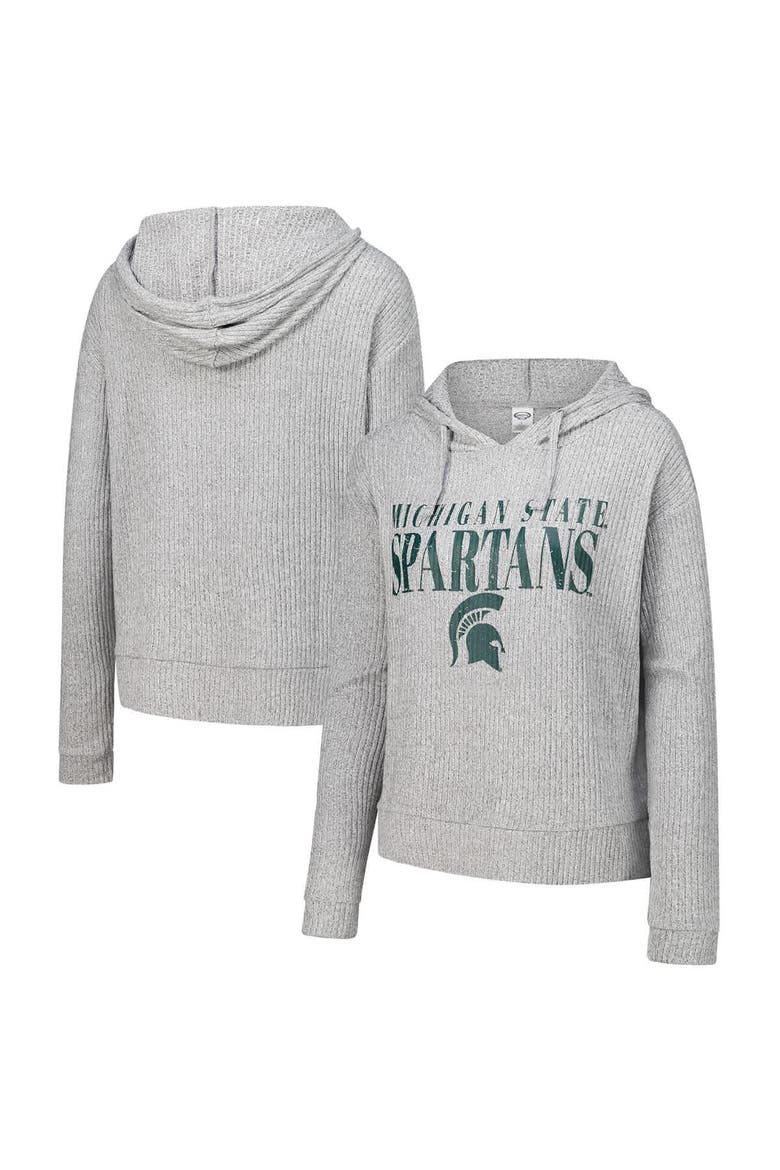 Women's Concepts Sport Heather Gray Michigan State Spartans Juniper Soft Modest Cropped Long Sleeve Hoodie Top, Main, color, Heather Gray